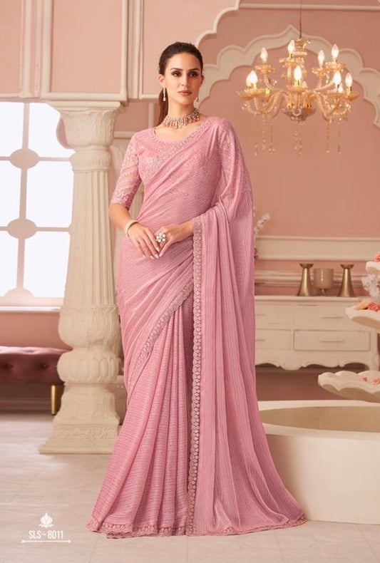 Pink Cocktail Readymade Saree With Designer Blouse