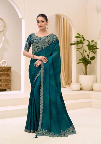 Teal Green  Cocktail Party Wear Readymade Saree
