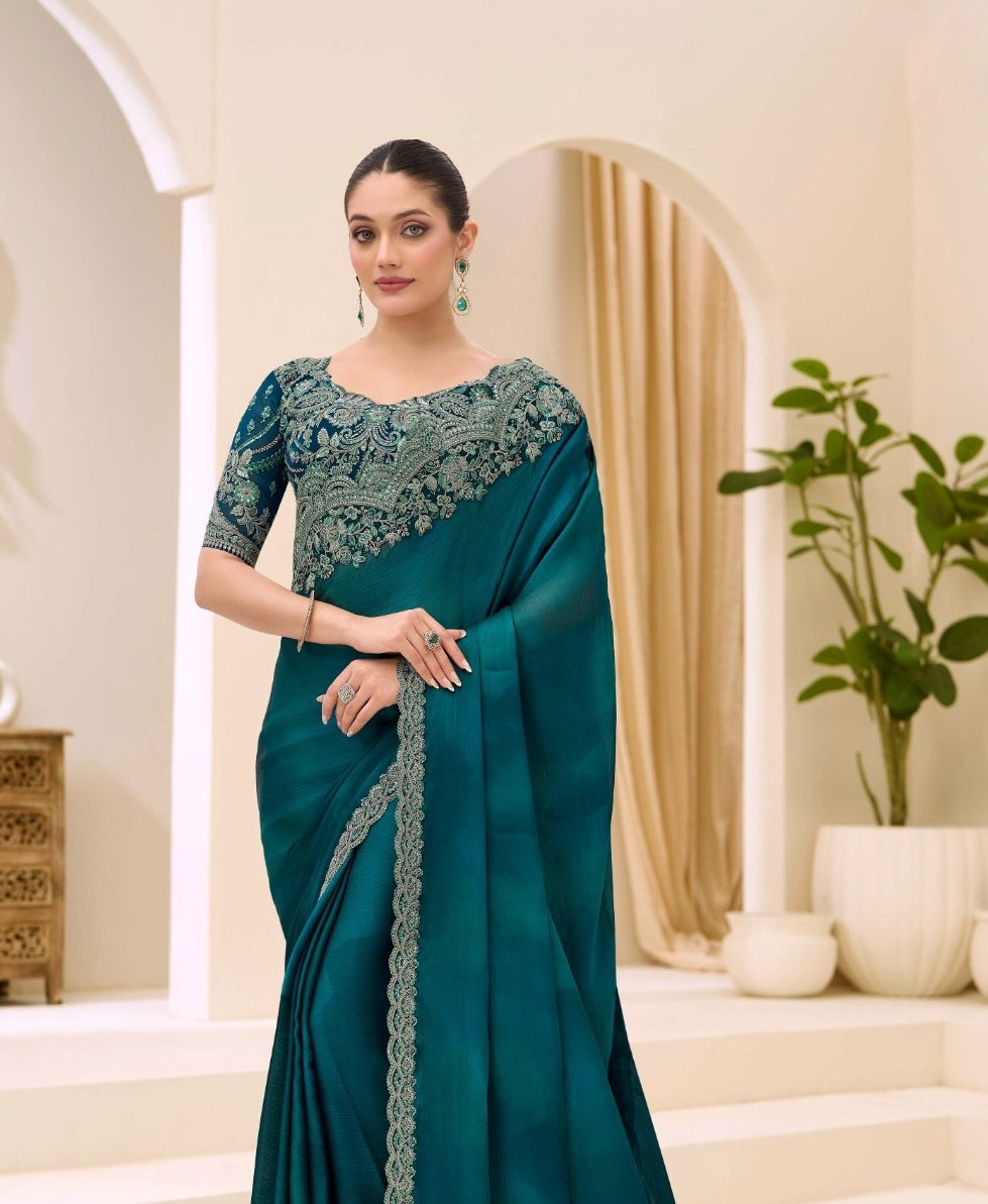 Teal Green  Cocktail Party Wear Readymade Saree