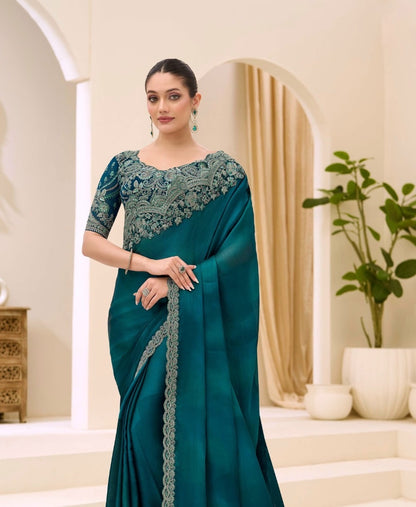 Teal Green  Cocktail Party Wear Readymade Saree