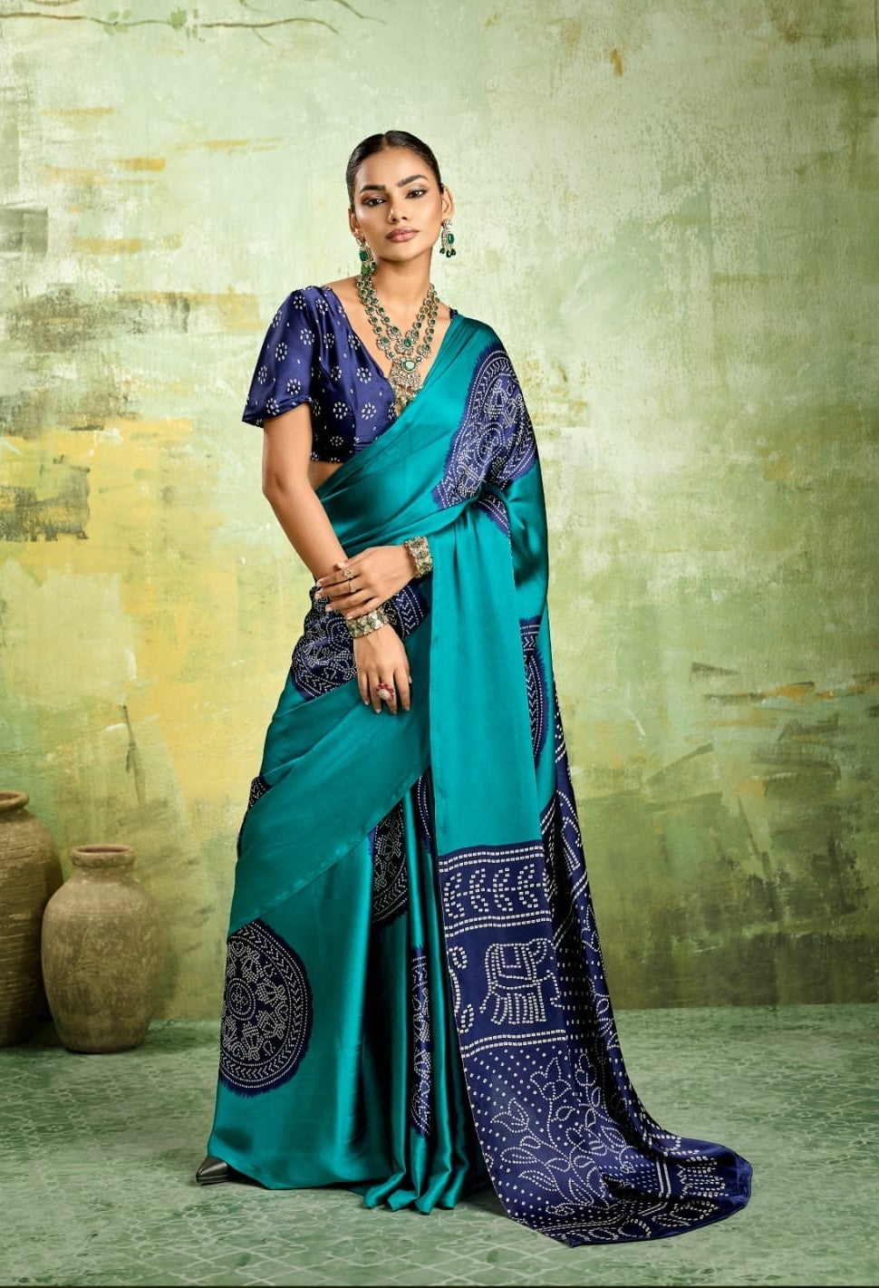 Turquoise Modal Silk Ready To Wear/Easy Saree by Stylebypanaash