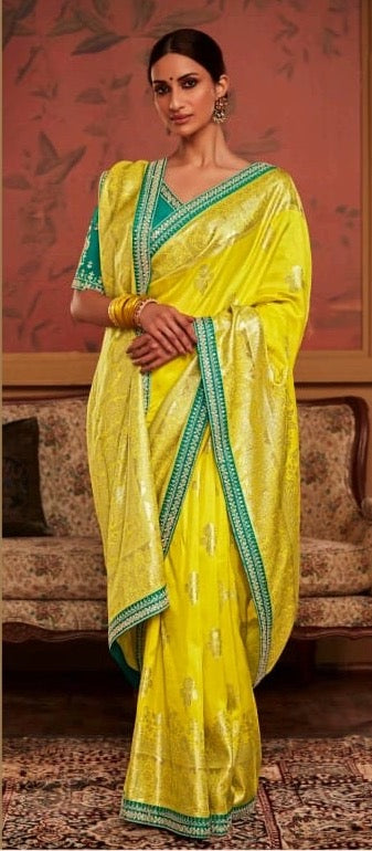 Yellow Color Designer Kanjivaram Readymade/Easy Silk Saree