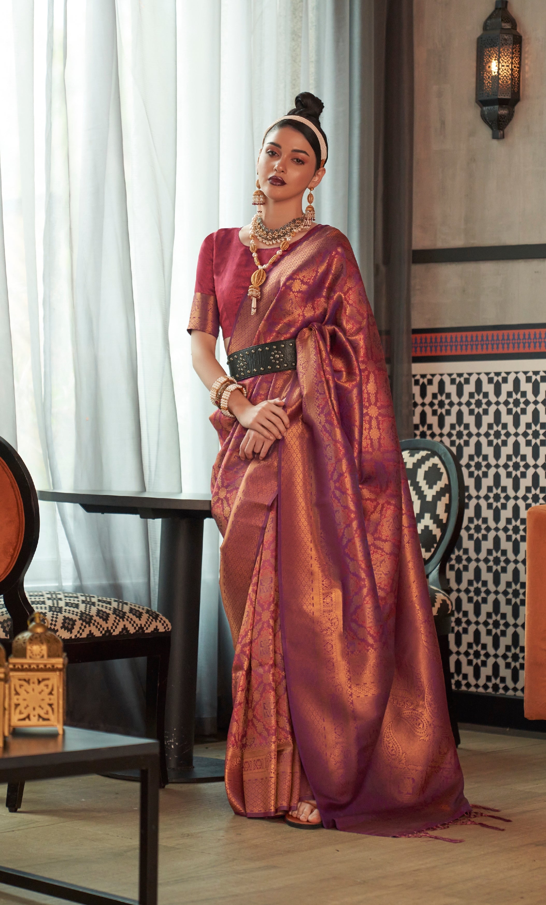Classy Magenta Kanjivaram Silk Saree With Sensational Blouse Piece –  LajreeDesigner