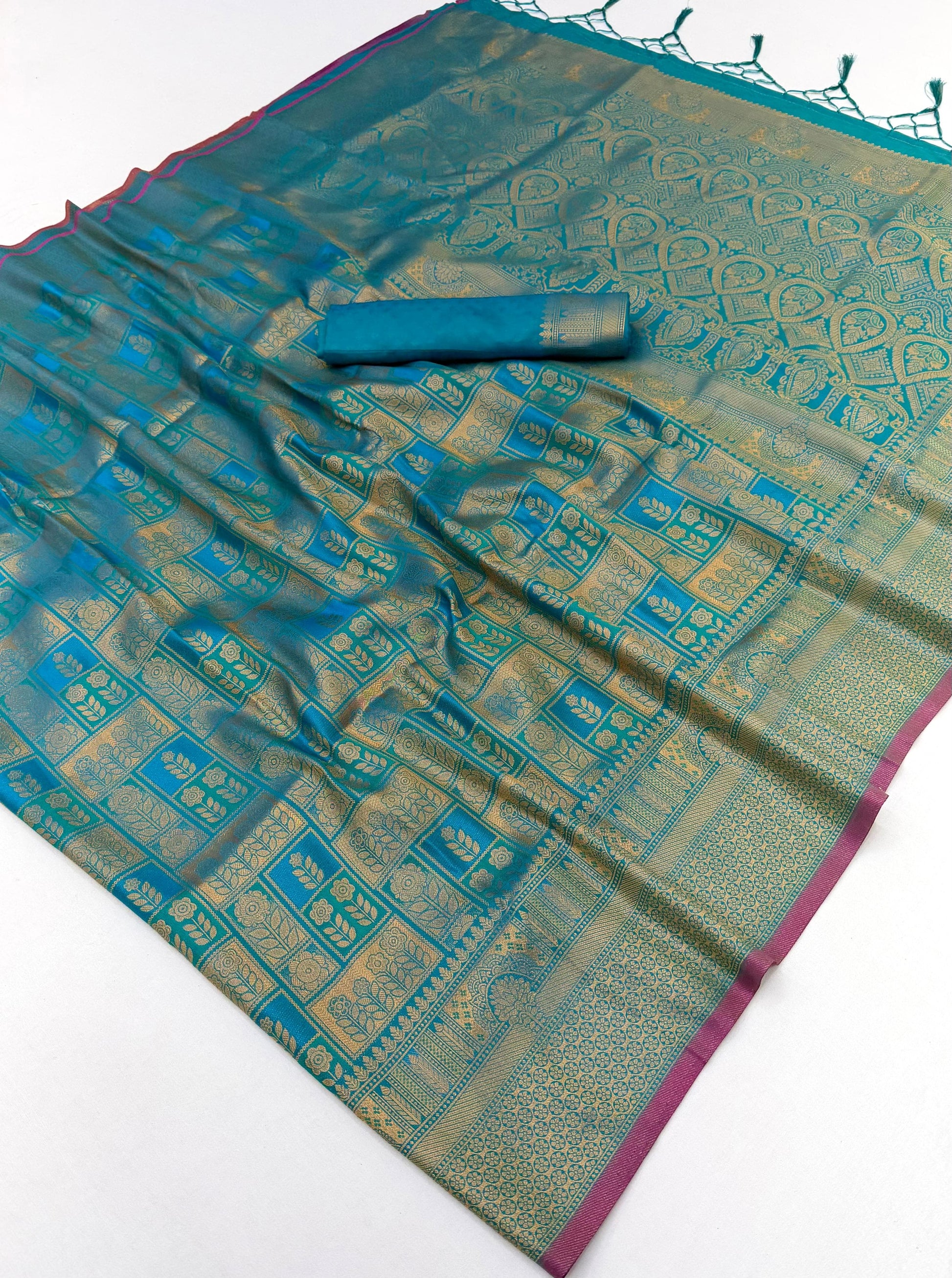 Teal Green Kanjivaram Silk Ready to wear/Easy Saree - Panaash Saree