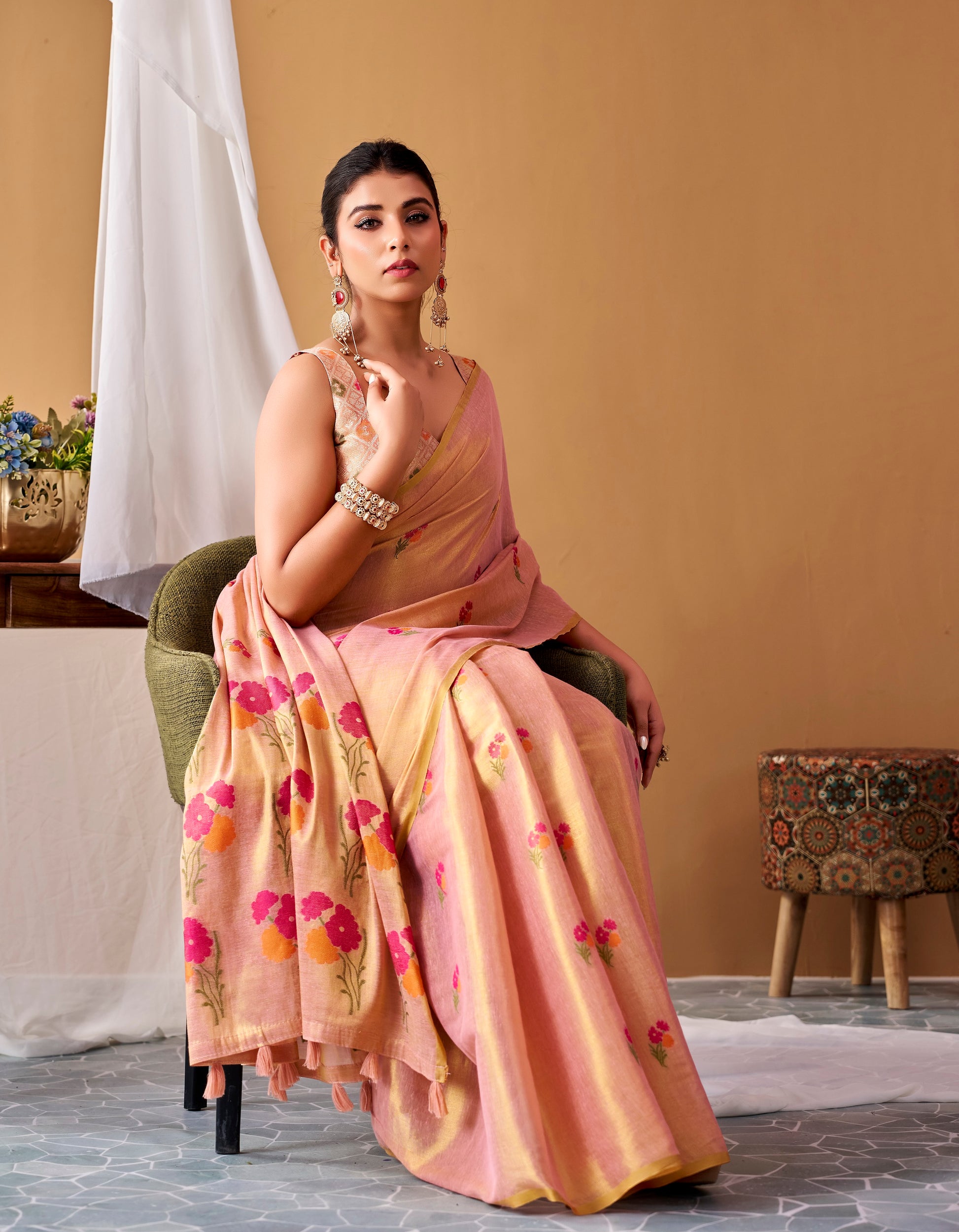 Rose Gold Tissue Silk Ready To Wear/Easy Saree by Stylebypanaash 