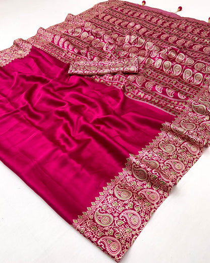 Pink Readymade Crepe Ajrakh Silk Saree