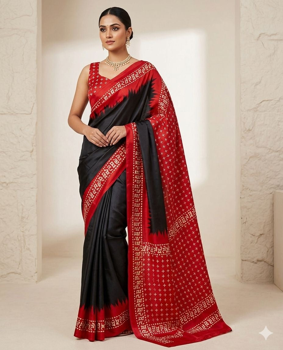 Black Crepe Silk Ready To Wear/Easy Saree - Panaash Saree