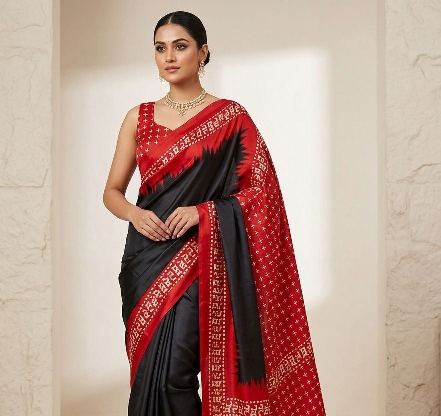 Black Crepe Silk Ready To Wear/Easy Saree - Panaash Saree