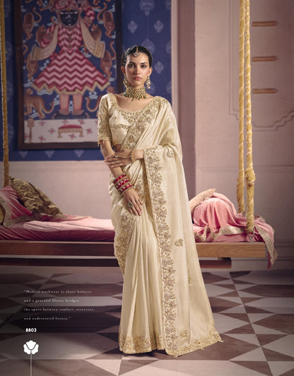 Ivory Designer Silk Ready To Wear/Easy Saree by Stylebypanaash
