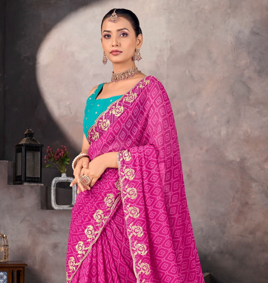 Pink Georgette Readymade/Easy Saree
