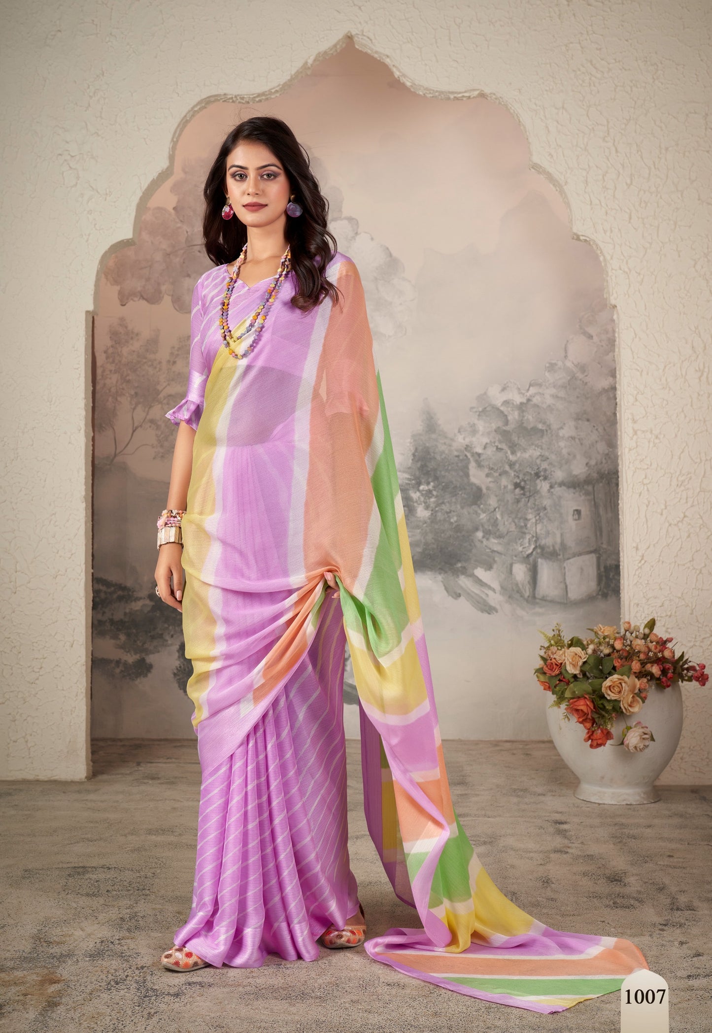 Multi Color Georgette Readymade/Easy Saree