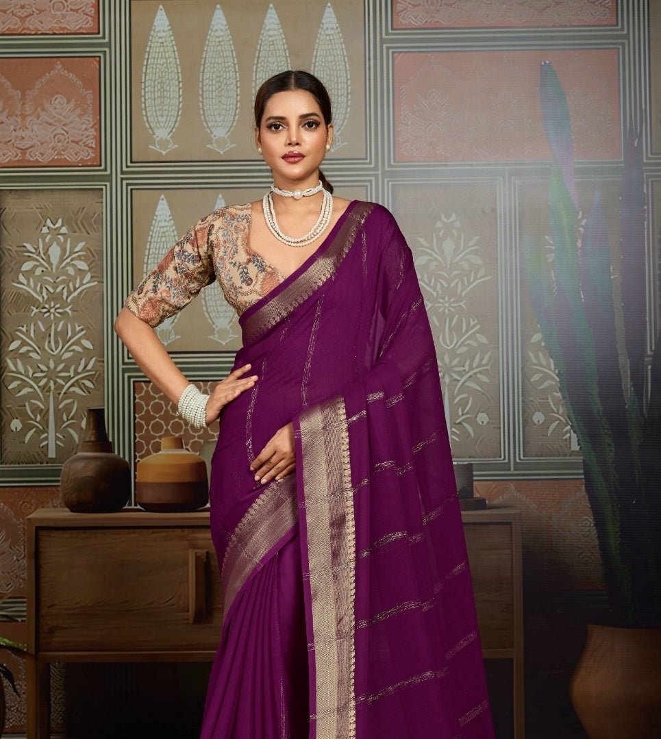 Magenta Georgette Readymade/Easy Saree
