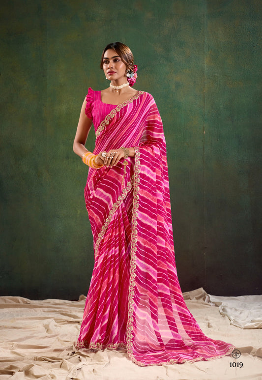 Pink Color Georgette Readymade/Easy Saree