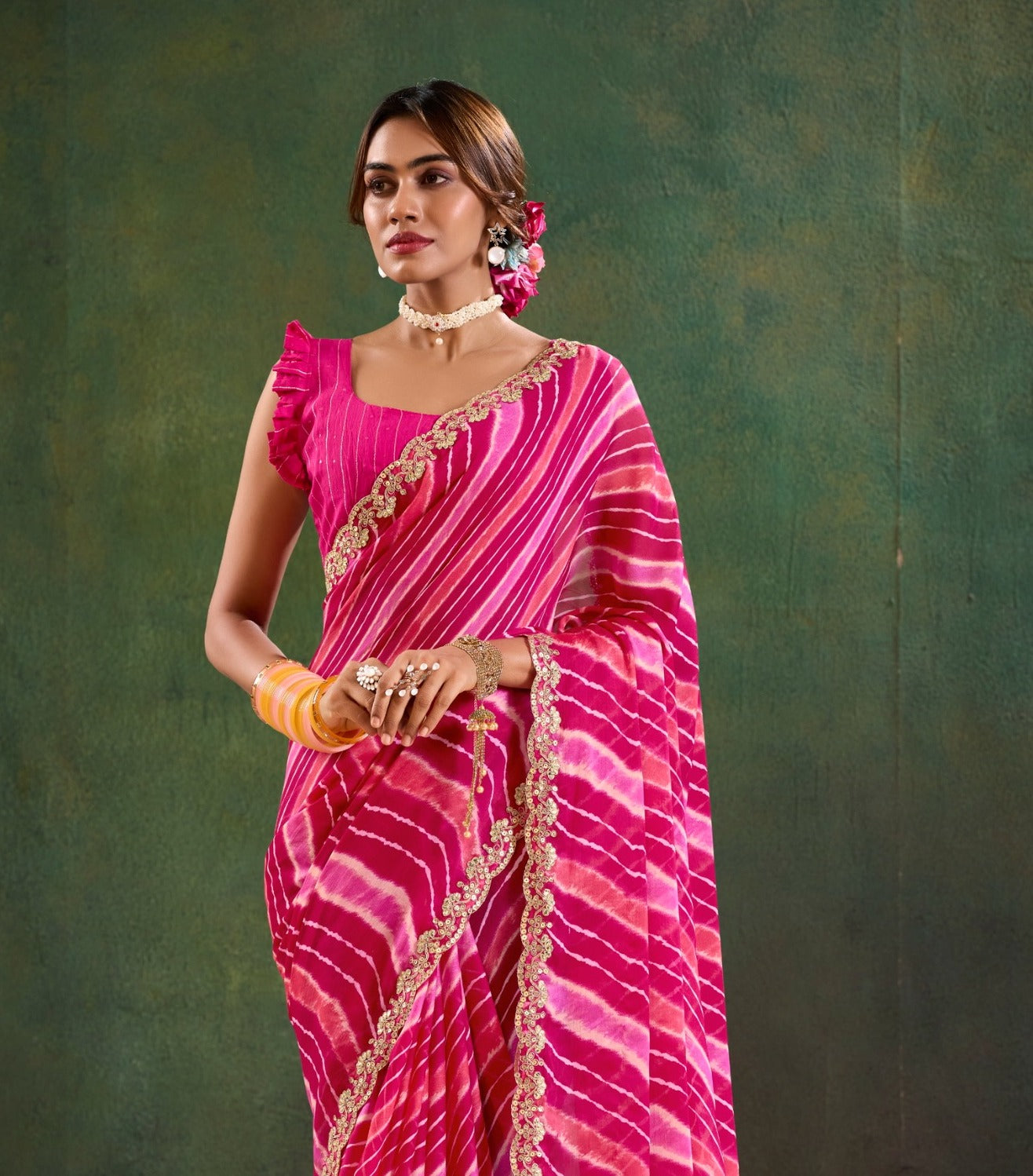 Pink Color Georgette Readymade/Easy Saree