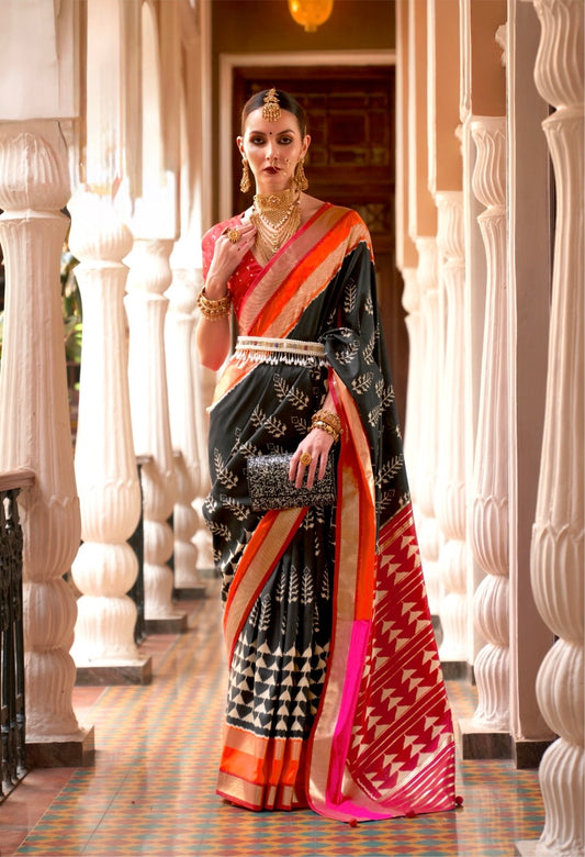 Black Patola Silk Readymade/Easy Saree