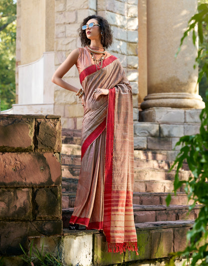 Mocha Color Silk Readymade/Easy Saree