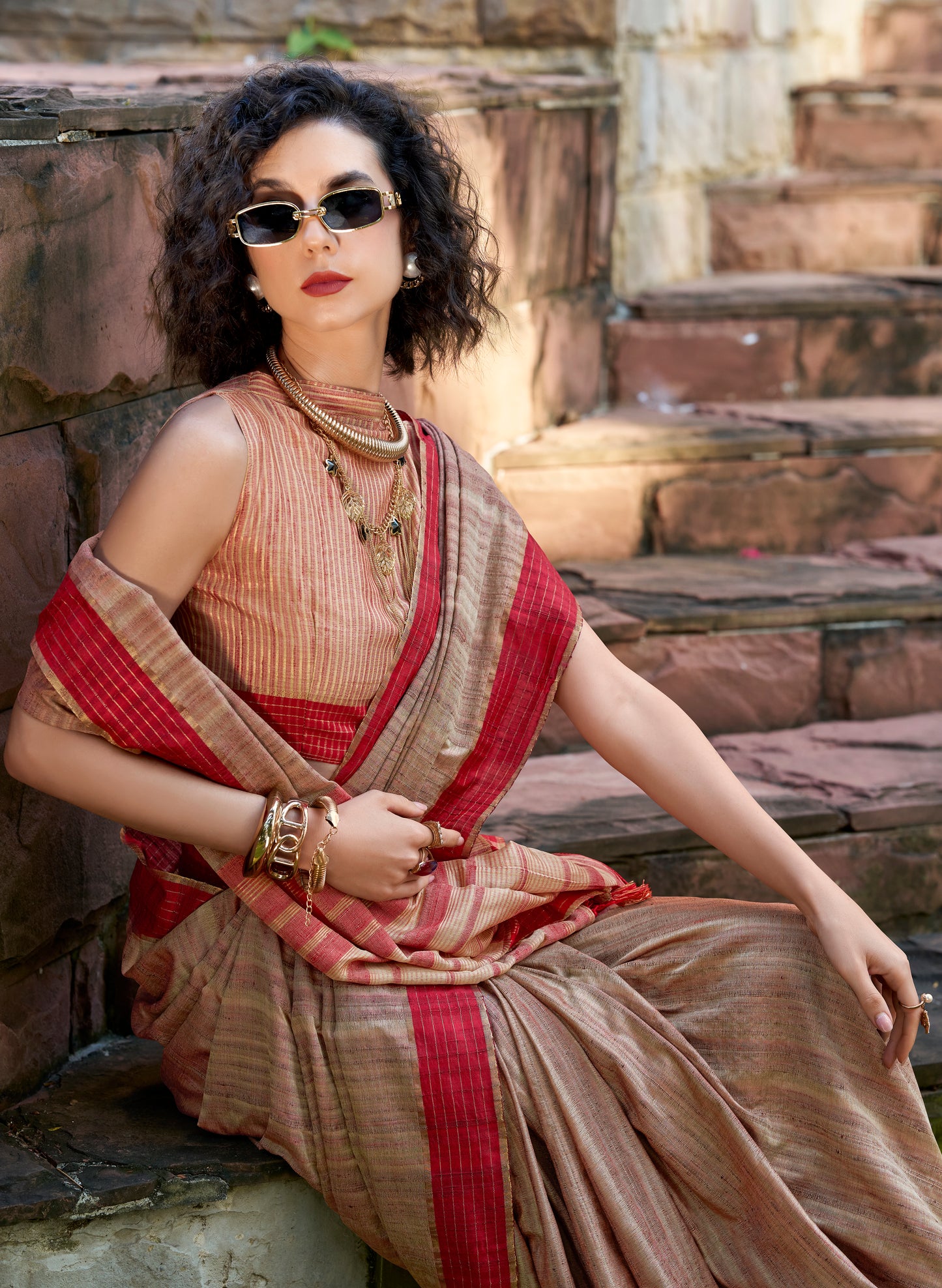 Mocha Color Silk Readymade/Easy Saree