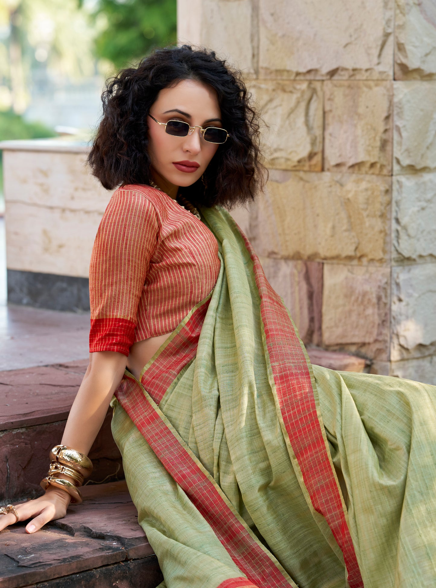 Pista Color Silk Readymade/Easy Saree