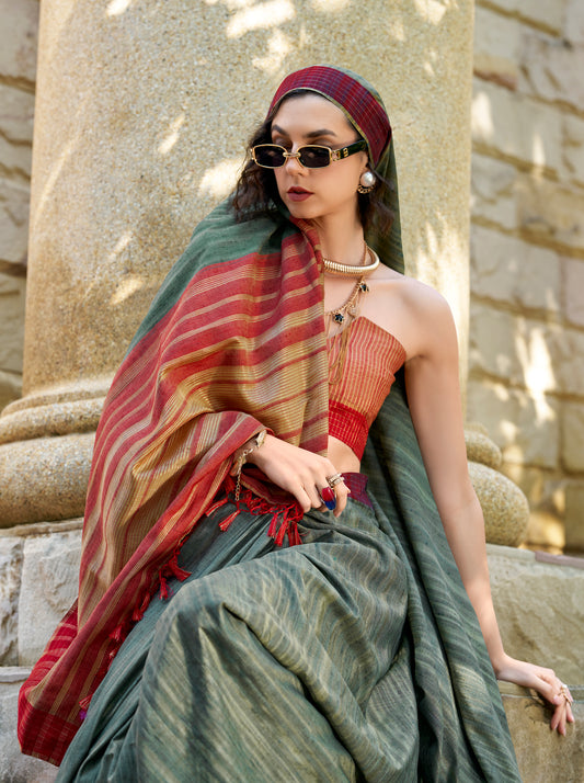 Green Color Silk Readymade/Easy Saree