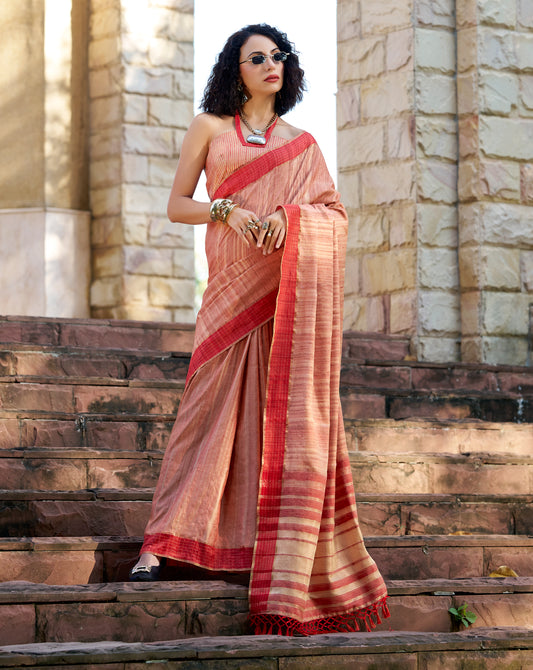 Peach Color Silk Readymade/Easy Saree