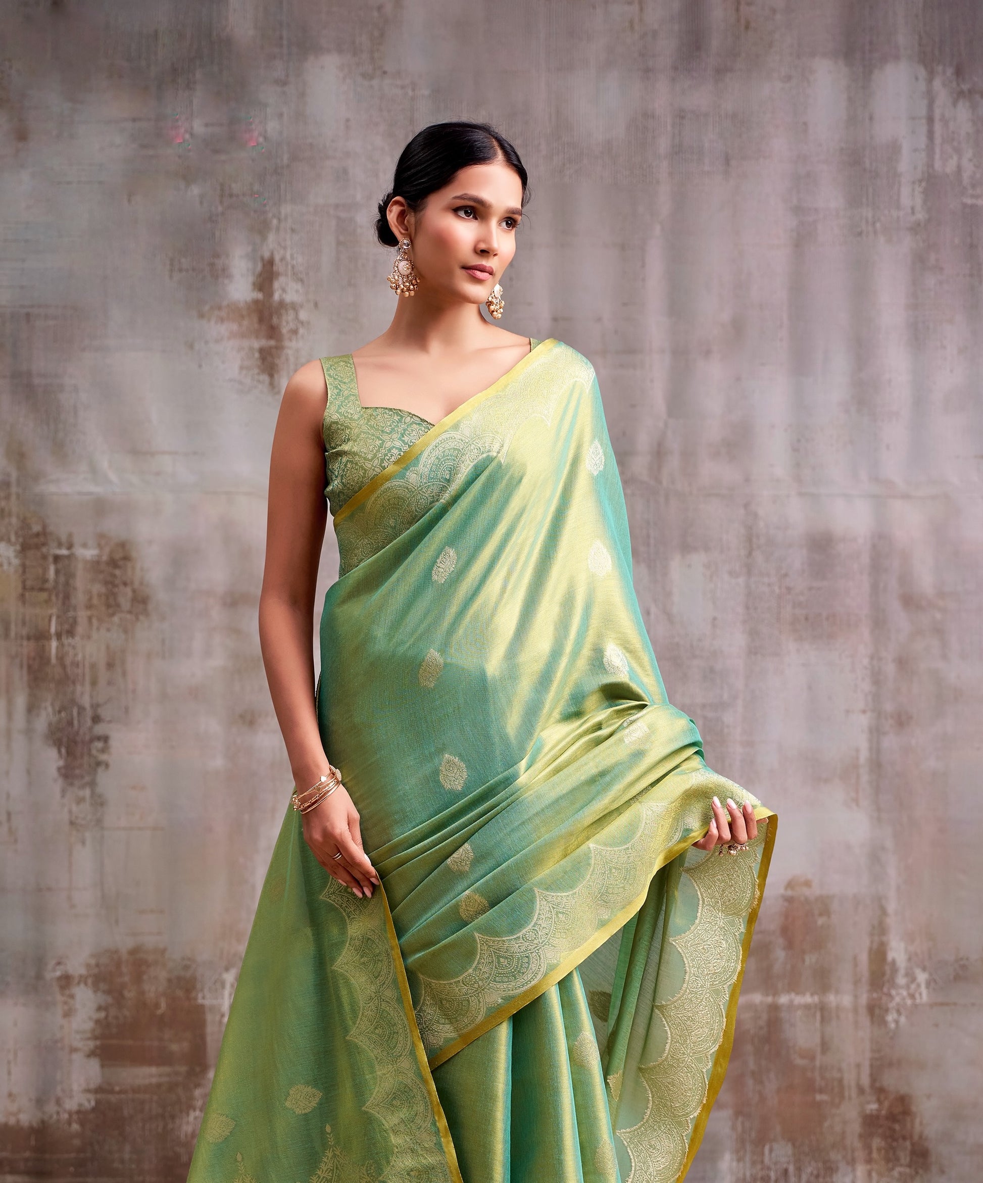 Pista Green Tissue Silk Ready To Wear/Easy Saree by Stylebypanaash 