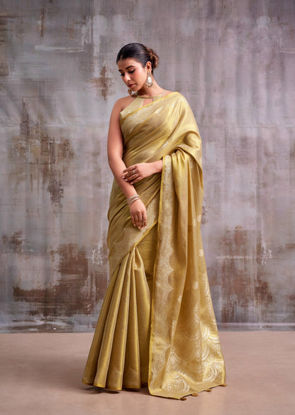 Beige Tissue Silk Ready To Wear/Easy Saree by Stylebypanaash 