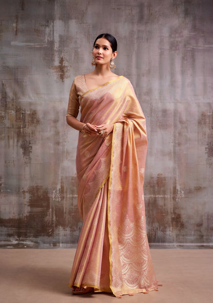 Rose Gold Tissue Silk Ready To Wear/Easy Saree by Stylebypanaash 