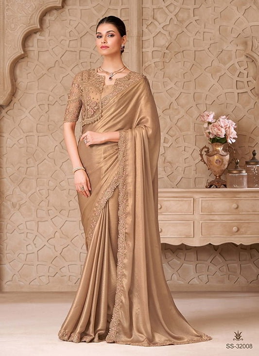 Golden Cocktail Party Wear Readymade Saree