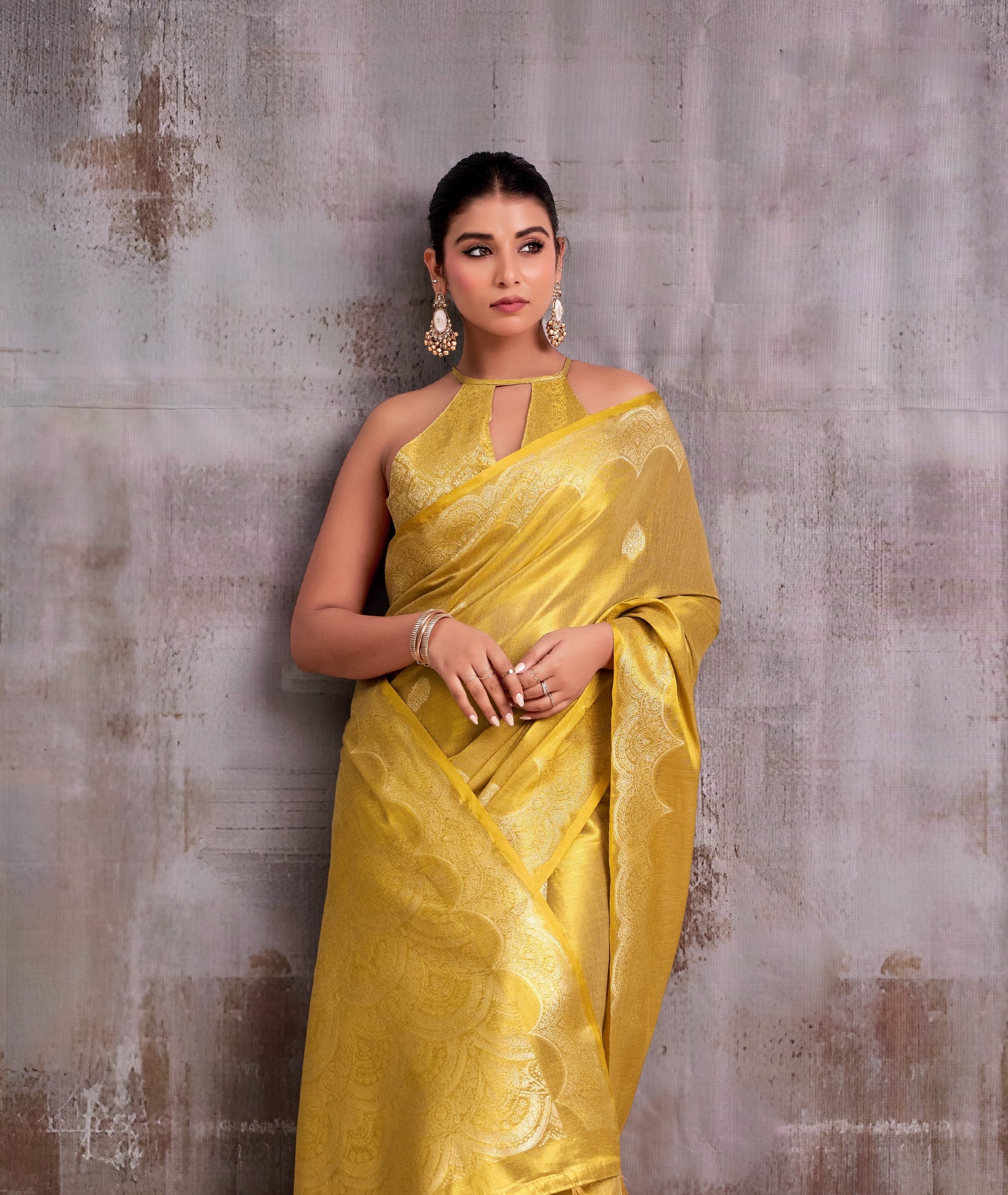 Golden Tissue Silk Ready To Wear/Easy Saree by Stylebypanaash 