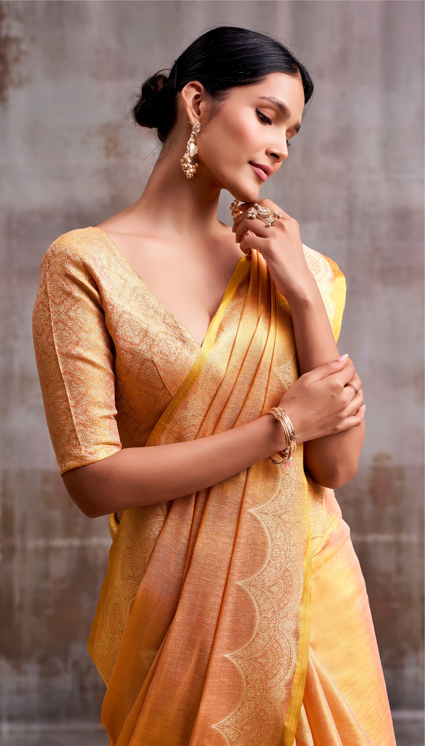 Peach Tissue Silk Ready To Wear/Easy Saree by Stylebypanaash 