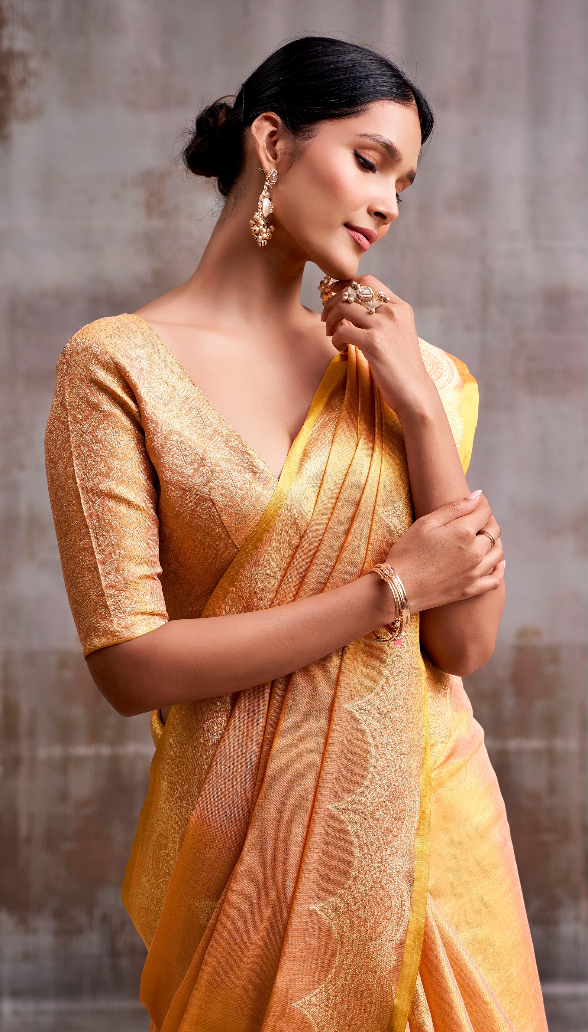 Peach Tissue Silk Ready To Wear/Easy Saree by Stylebypanaash 