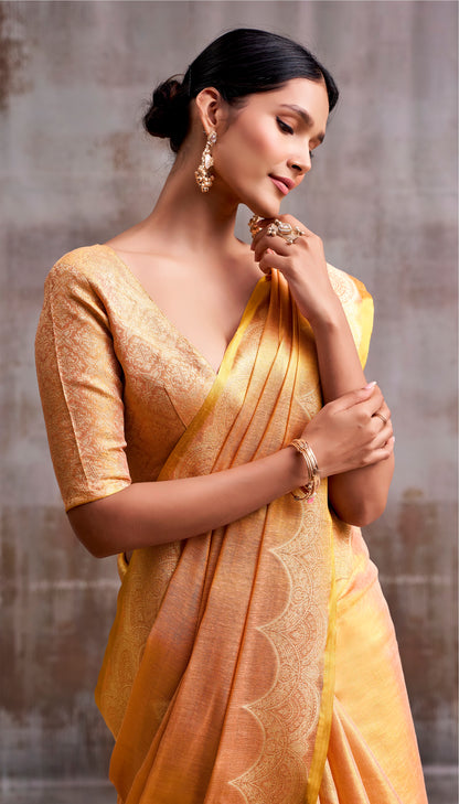 Peach Tissue Silk Ready To Wear/Easy Saree by Stylebypanaash 
