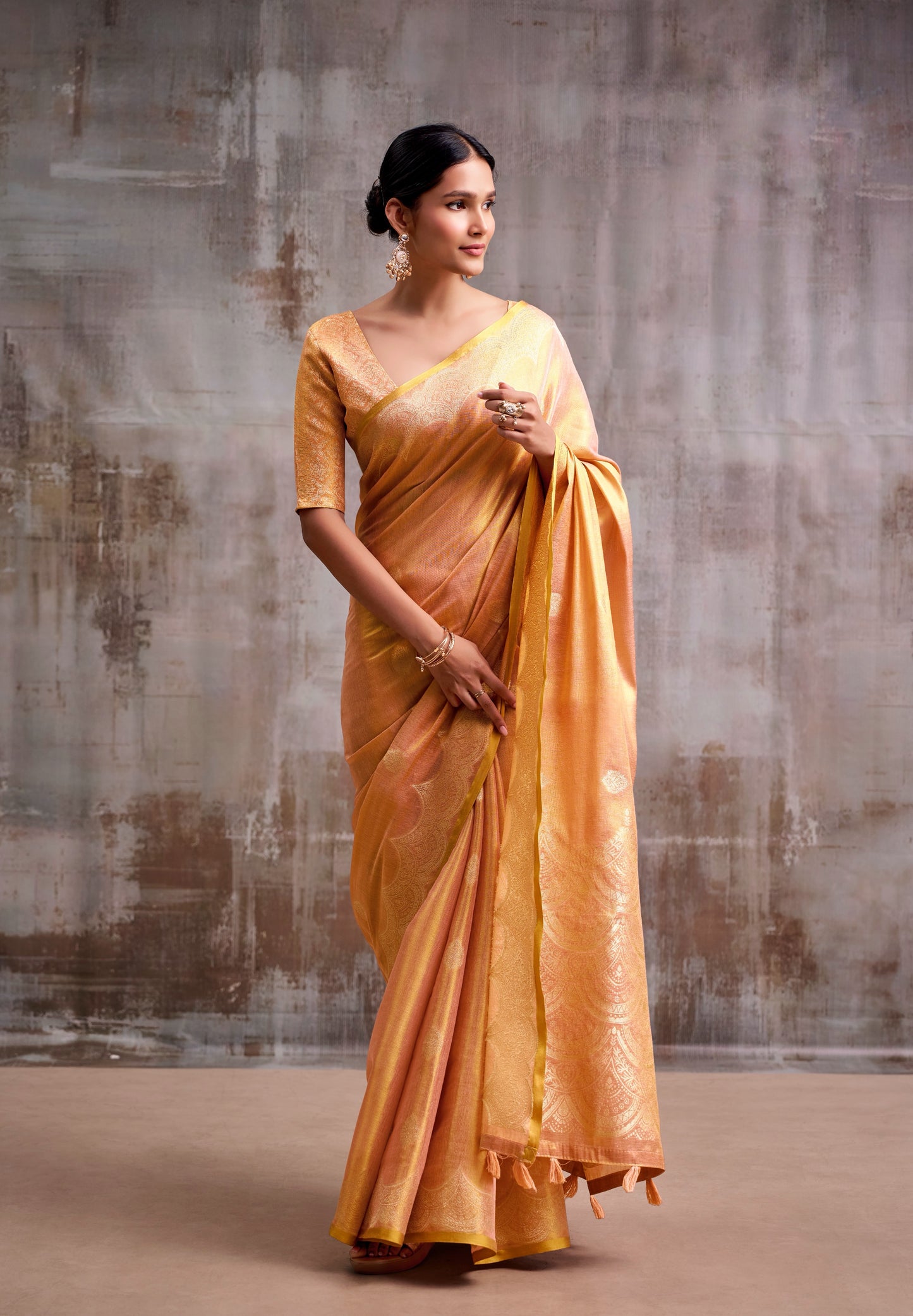 Peach Tissue Silk Ready To Wear/Easy Saree by Stylebypanaash 