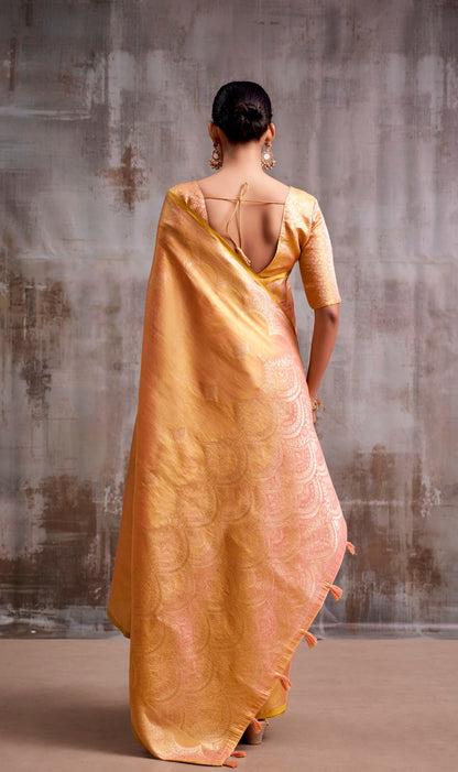 Peach Tissue Silk Ready To Wear/Easy Saree by Stylebypanaash 
