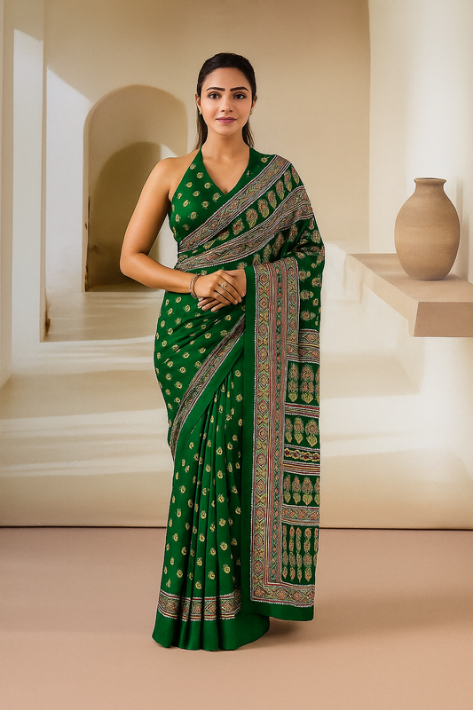 Green Readymade Crepe Silk Saree