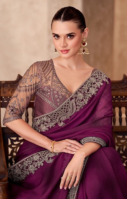 Magenta Cocktail Party Wear Readymade Saree