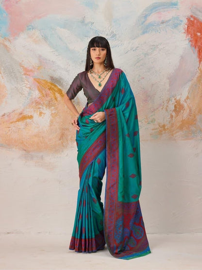 Peacock Blue Readymade/Easy Kanjivaram Saree - Panaash Saree