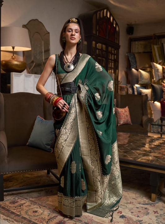 Green Khadi Georgette Readymade/Easy Saree