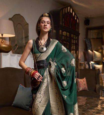 Green Khadi Georgette Readymade/Easy Saree