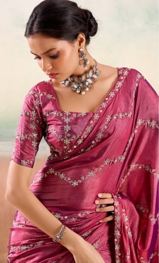 Punch Pink Georgette Readymade/Easy Saree - Panaash Saree