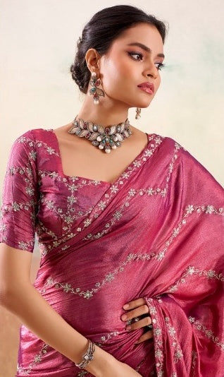 Punch Pink Georgette Readymade/Easy Saree - Panaash Saree