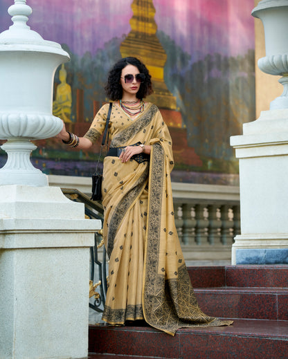 Golden beige Linen Tissue Readymade/Easy Saree