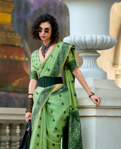 Mint Green Linen Tissue Readymade/Easy Saree