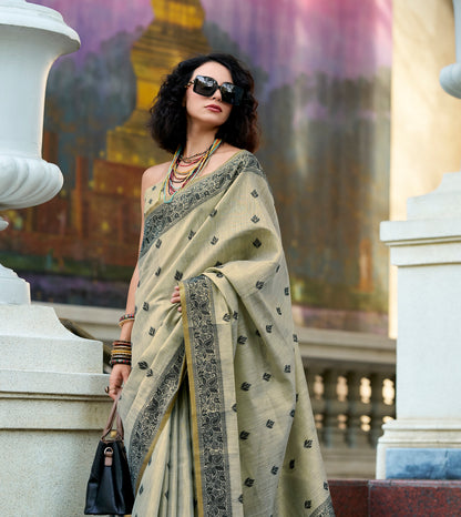 Sage green Linen Tissue Readymade/Easy Saree