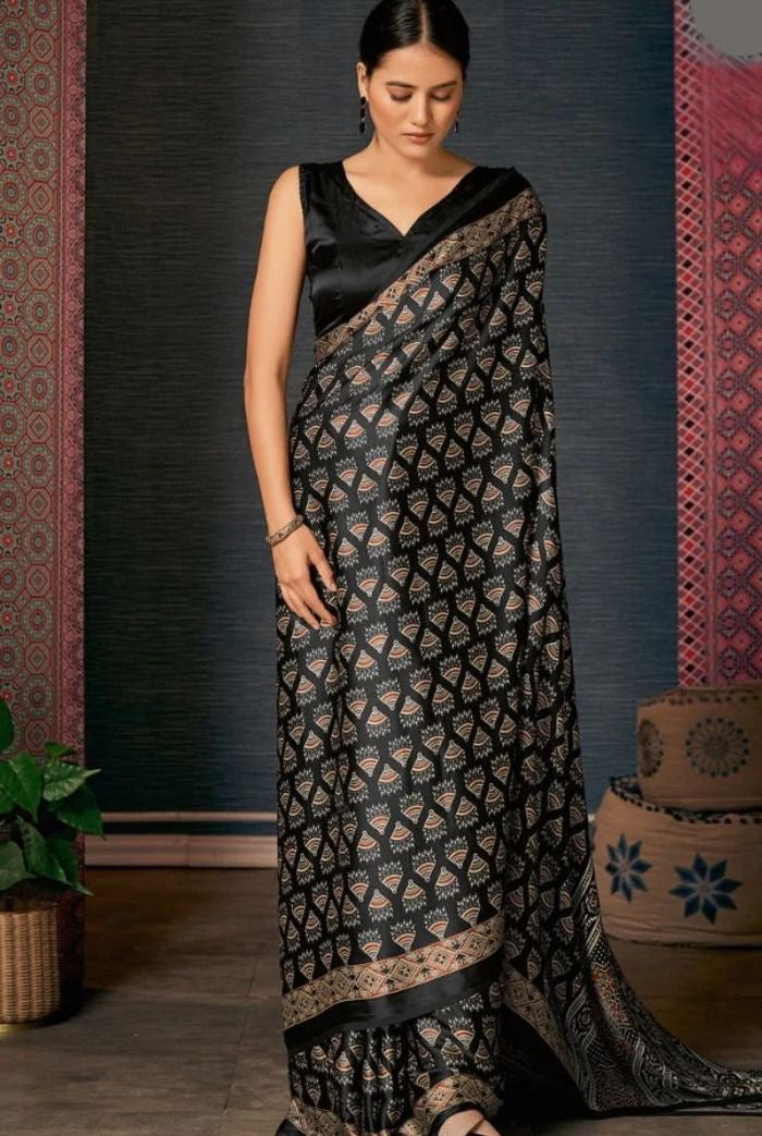 Plus Size Black Color Crepe Silk Readymade Saree