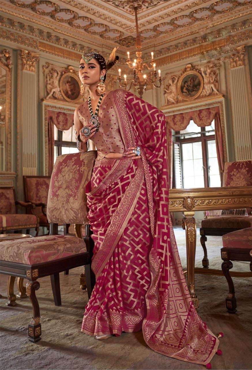 Magenta Georgette Ready To Wear/Easy Saree by Stylebypanaash