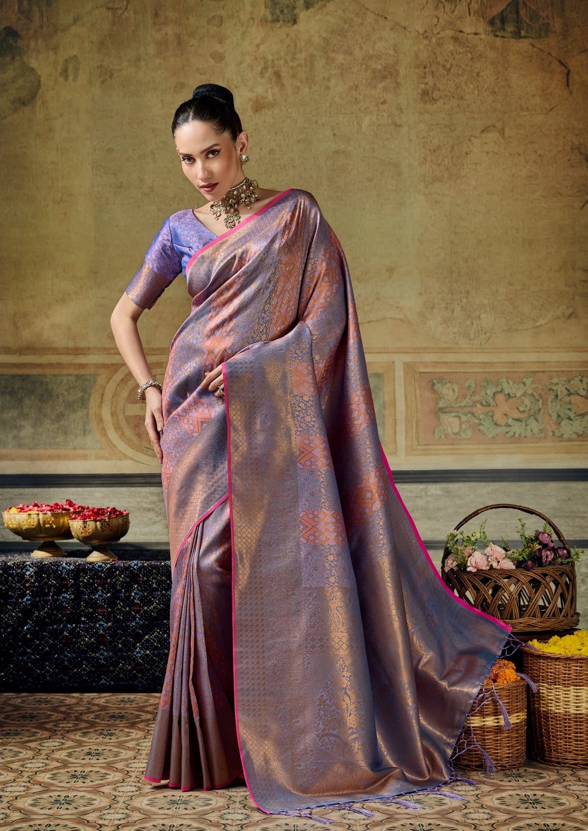 Lavender Kanjivaram Silk Ready To Wear/Easy Saree By Stylebypanaash