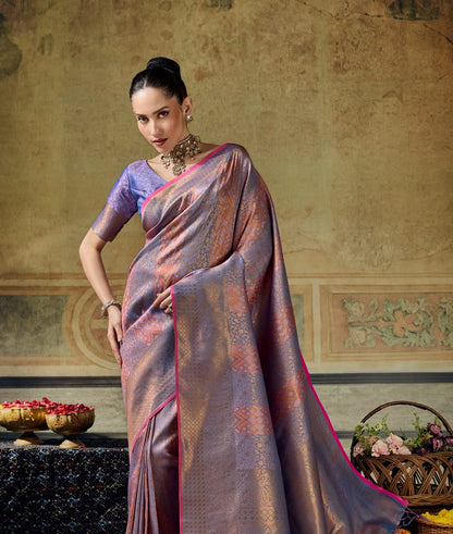Lavender Kanjivaram Silk Ready To Wear/Easy Saree By Stylebypanaash