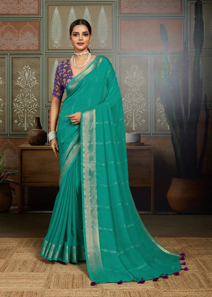 Teal green Georgette Readymade/Easy Saree