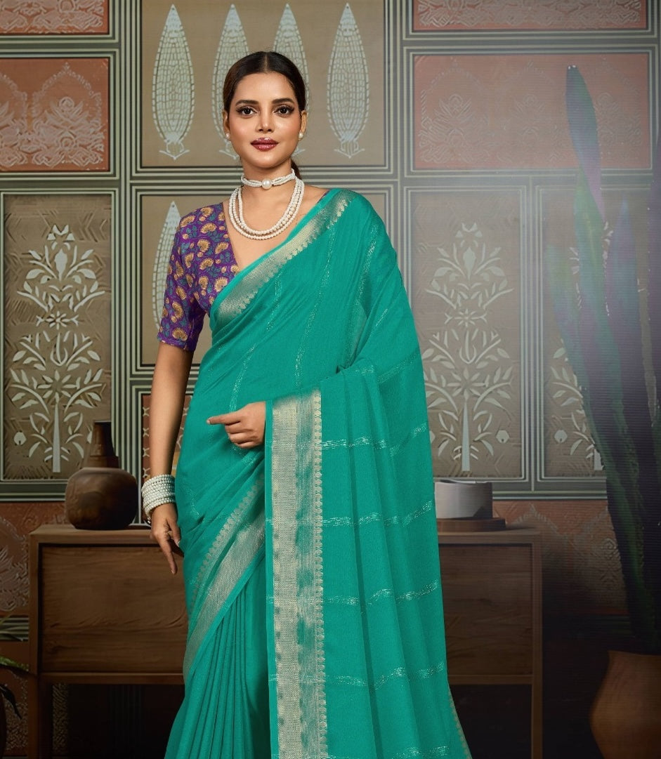 Teal green Georgette Readymade/Easy Saree